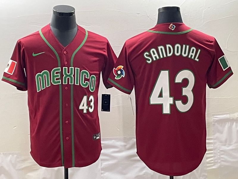 Men 2023 World Cub Mexico 43 Sandoual Red Nike MLB Jersey2